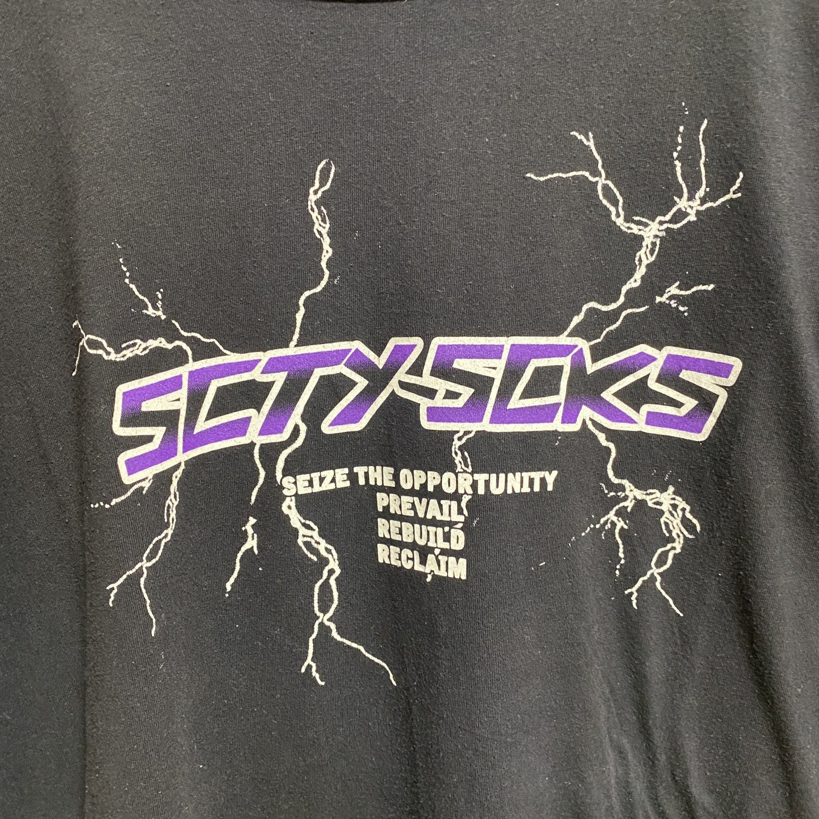 SOCIETY　半袖ロゴプリントTシャツ　黒　ブラック　稲妻　雷　レトロデザイン　ビッグシルエット　3XLサイズ　古着