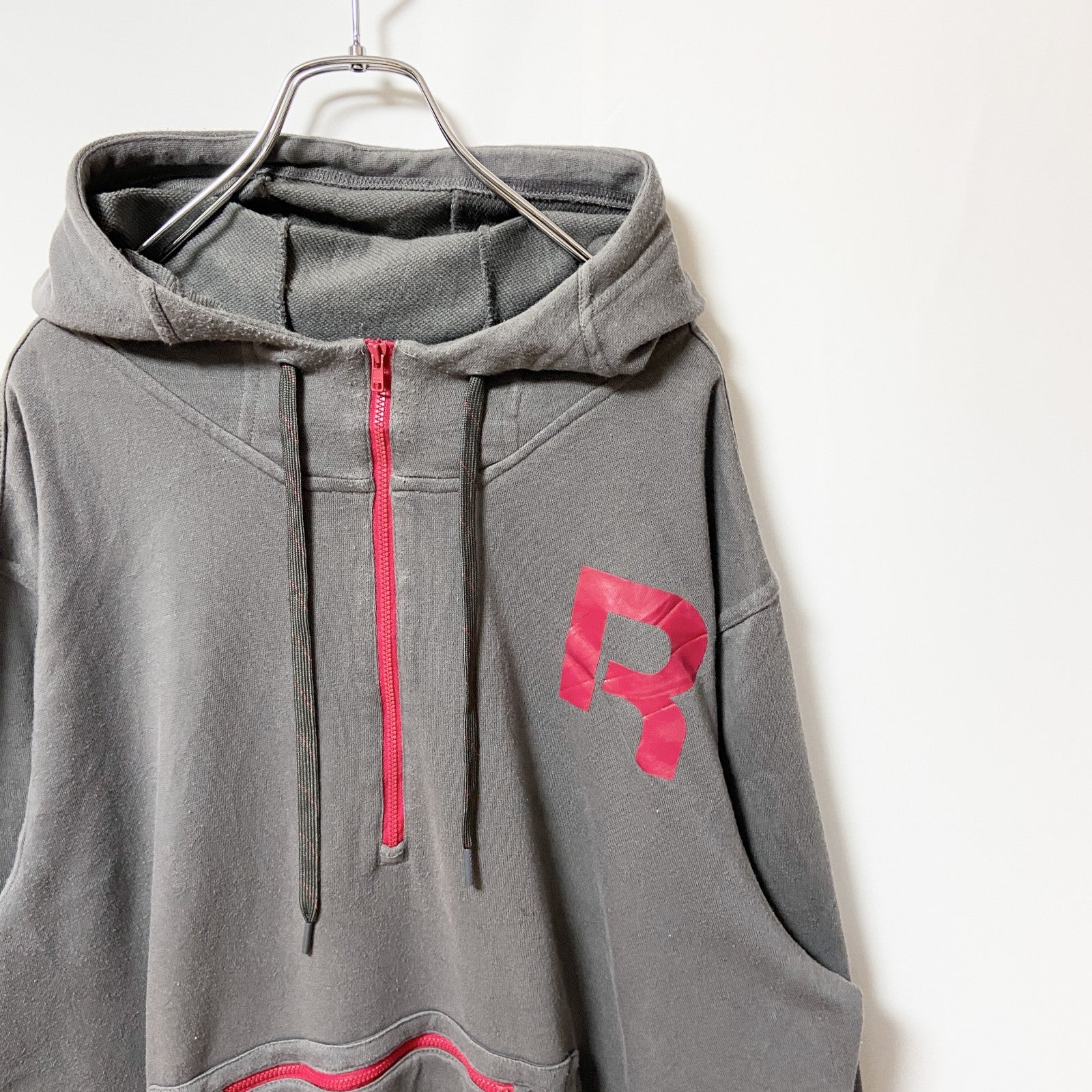 Reebok リーボック　長袖ハーフジップパーカー　フード付きトレーナー　ワンポイントロゴ　XXLサイズ　古着