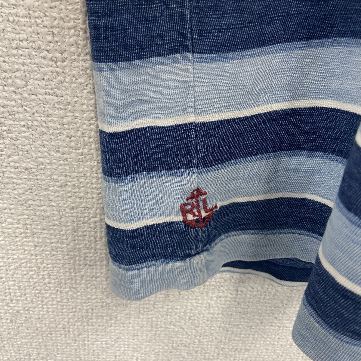 POLO RALPH LAUREN　ラルフローレン　半袖プリントTシャツ　ボーダー柄　水色　ライトブルー　紺　ネイビー　Mサイズ　古着