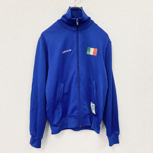 00s　adidas　アディダス　トラックジャケット/ジャージ　フロッキープリント　トリコロール　ヴィンテージ　青　ブルー　XSサイズ