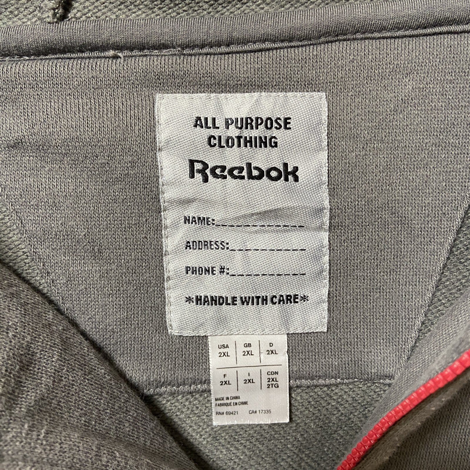 Reebok リーボック　長袖ハーフジップパーカー　フード付きトレーナー　ワンポイントロゴ　XXLサイズ　古着