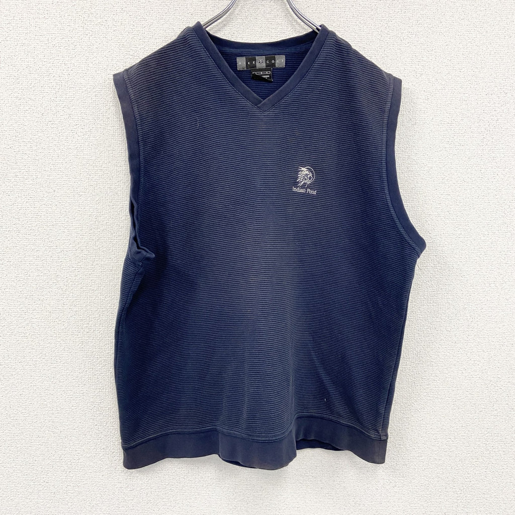 00s　NIKE GOLF　ナイキゴルフ　コットンニットベスト　ヴィンテージ　スウッシュ　刺繍ロゴ　紺　ネイビー　Lサイズ　古着