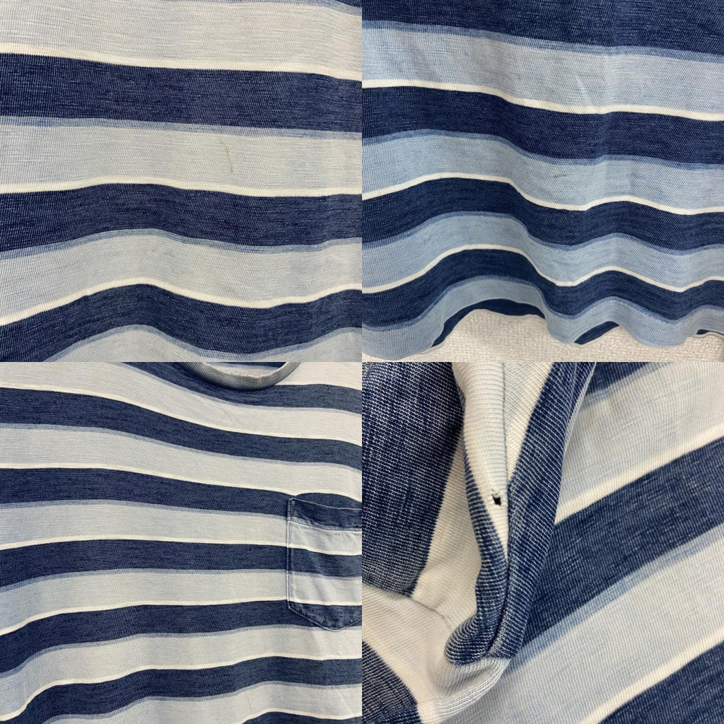 POLO RALPH LAUREN　ラルフローレン　半袖プリントTシャツ　ボーダー柄　水色　ライトブルー　紺　ネイビー　Mサイズ　古着