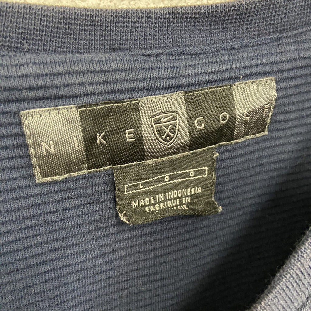 00s　NIKE GOLF　ナイキゴルフ　コットンニットベスト　ヴィンテージ　スウッシュ　刺繍ロゴ　紺　ネイビー　Lサイズ　古着