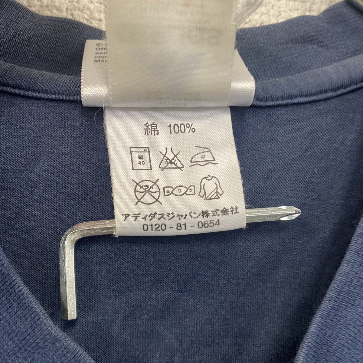 00s　adidas　アディダス　FIFAワールドカップ　半袖プリントTシャツ　Vネック　パフォーマンスロゴ　日の丸　漢字プリント　ヴィンテージ　紺　ネイビー　古着