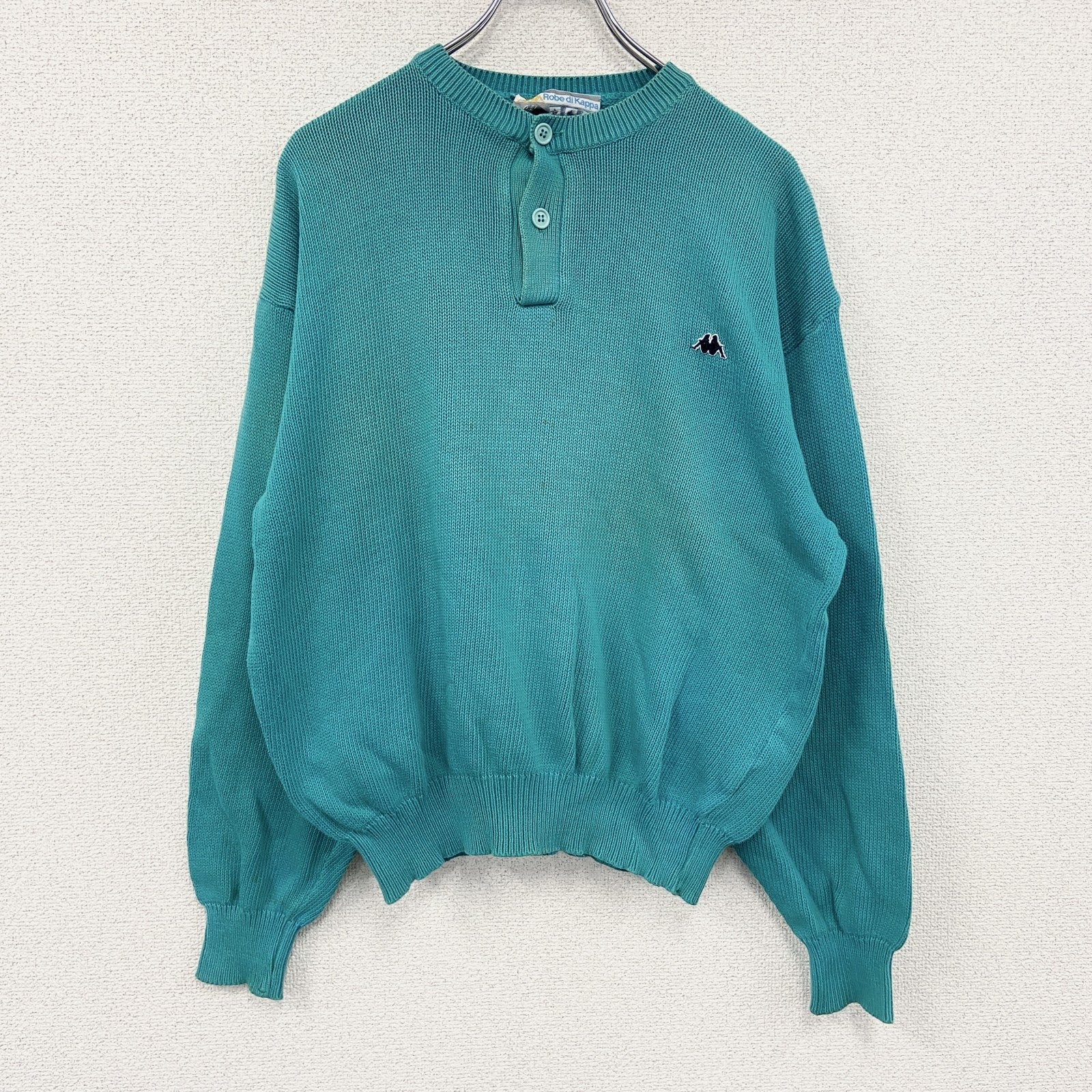 ～90s　Kappa　カッパ　コットンニットセーター　ヴィンテージ　ユーロ　水色　ライトブルー　古着