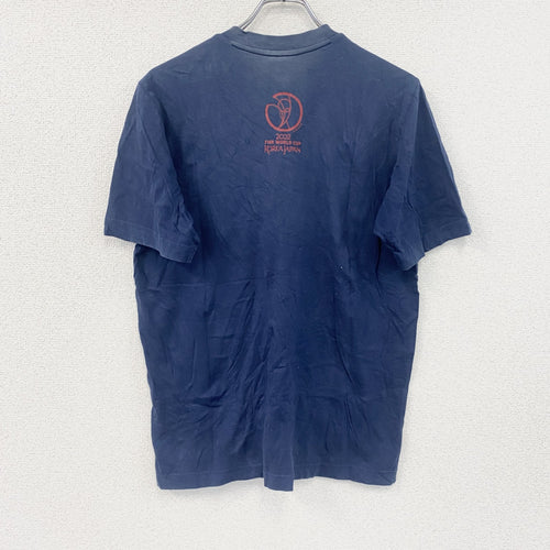 00s　adidas　アディダス　FIFAワールドカップ　半袖プリントTシャツ　Vネック　パフォーマンスロゴ　日の丸　漢字プリント　ヴィンテージ　紺　ネイビー　古着
