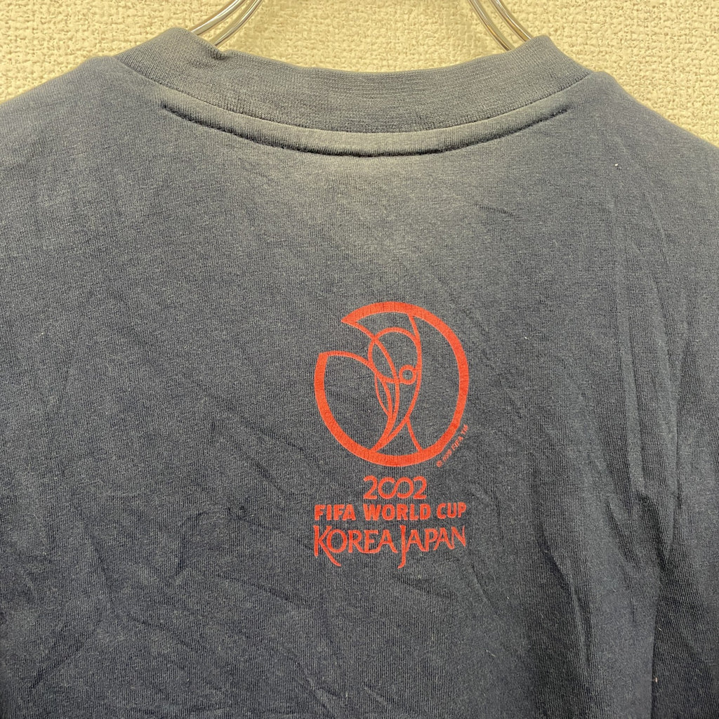 00s　adidas　アディダス　FIFAワールドカップ　半袖プリントTシャツ　Vネック　パフォーマンスロゴ　日の丸　漢字プリント　ヴィンテージ　紺　ネイビー　古着