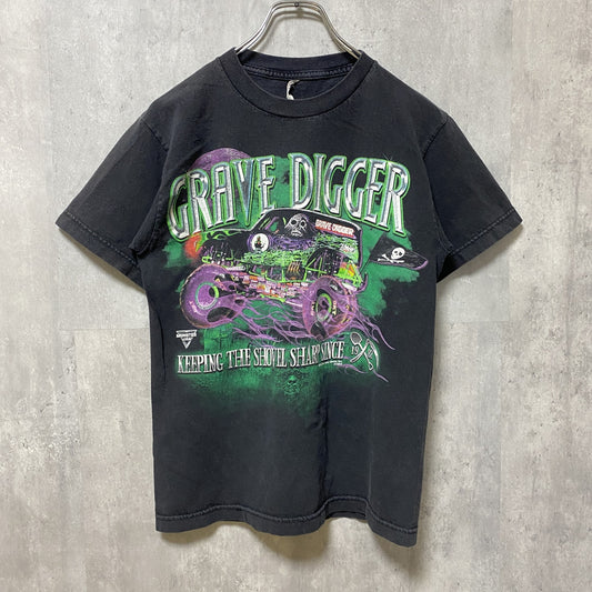 古着 used　GRAVE DIGGER　半袖カープリントTシャツ　クルーネック　MONSTER JAM　黒　ブラック　Sサイズ