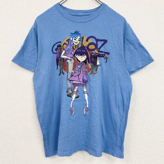 古着 used　Gorillaz　ゴリラズ　半袖バンドプリントTシャツ　レトロデザイン　クルーネック　水色　ライトブルー　