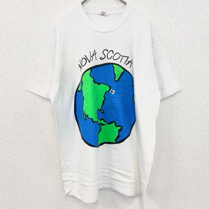 古着 used　90s　ヴィンテージ　半袖プリントTシャツ　地球　アース　100％コットン　白　ホワイト　XLサイズ