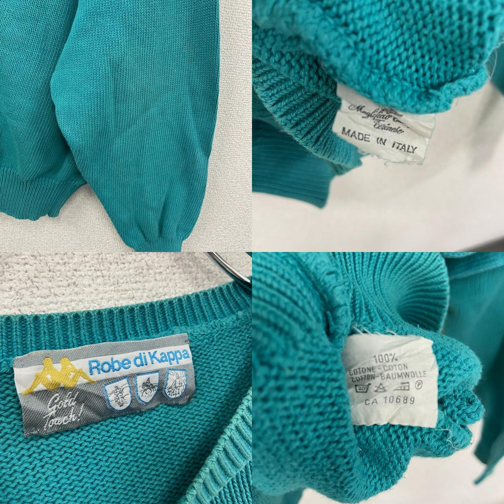 ～90s　Kappa　カッパ　コットンニットセーター　ヴィンテージ　ユーロ　水色　ライトブルー　古着
