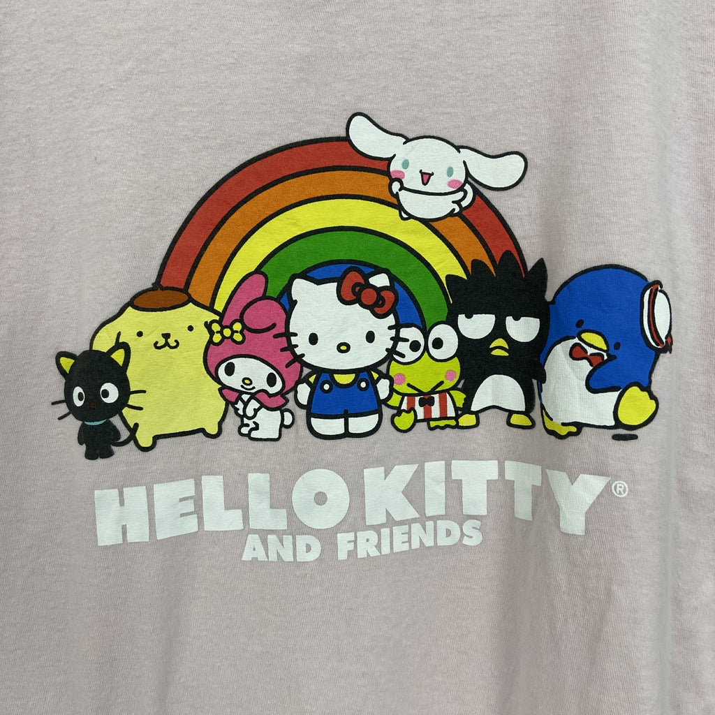サンリオ　ハローキティ　半袖キャラクタープリントTシャツ　レトロデザイン　クルーネック　ピンク　XLサイズ　古着