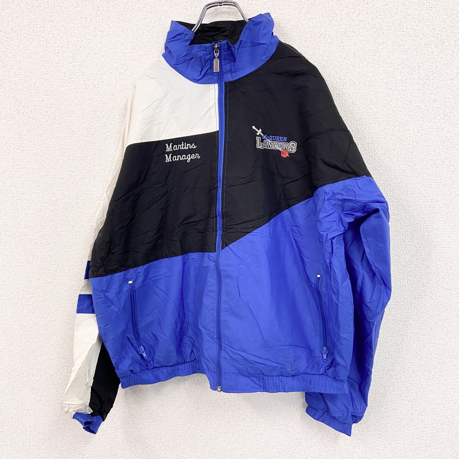 90s　Holloway　ホロウェイ　フルジップナイロンジャケット　ヴィンテージ　マルチカラー　青　ブルー　Lサイズ　古着