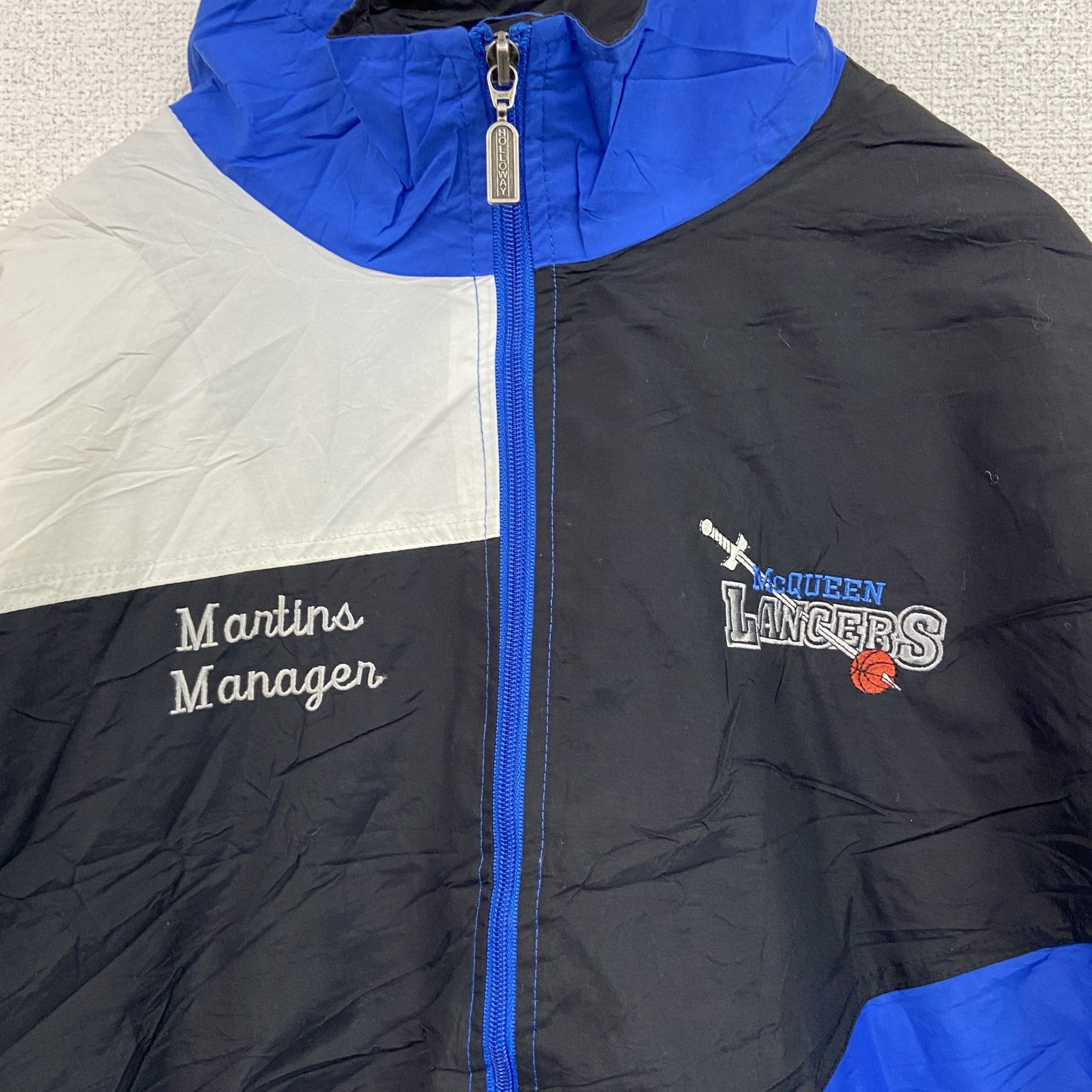 90s　Holloway　ホロウェイ　フルジップナイロンジャケット　ヴィンテージ　マルチカラー　青　ブルー　Lサイズ　古着