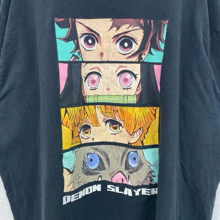 鬼滅の刃　半袖アニメプリントTシャツ　レトロ　クルーネック　Demon Slayer　黒　ブラック　2XLサイズ　古着