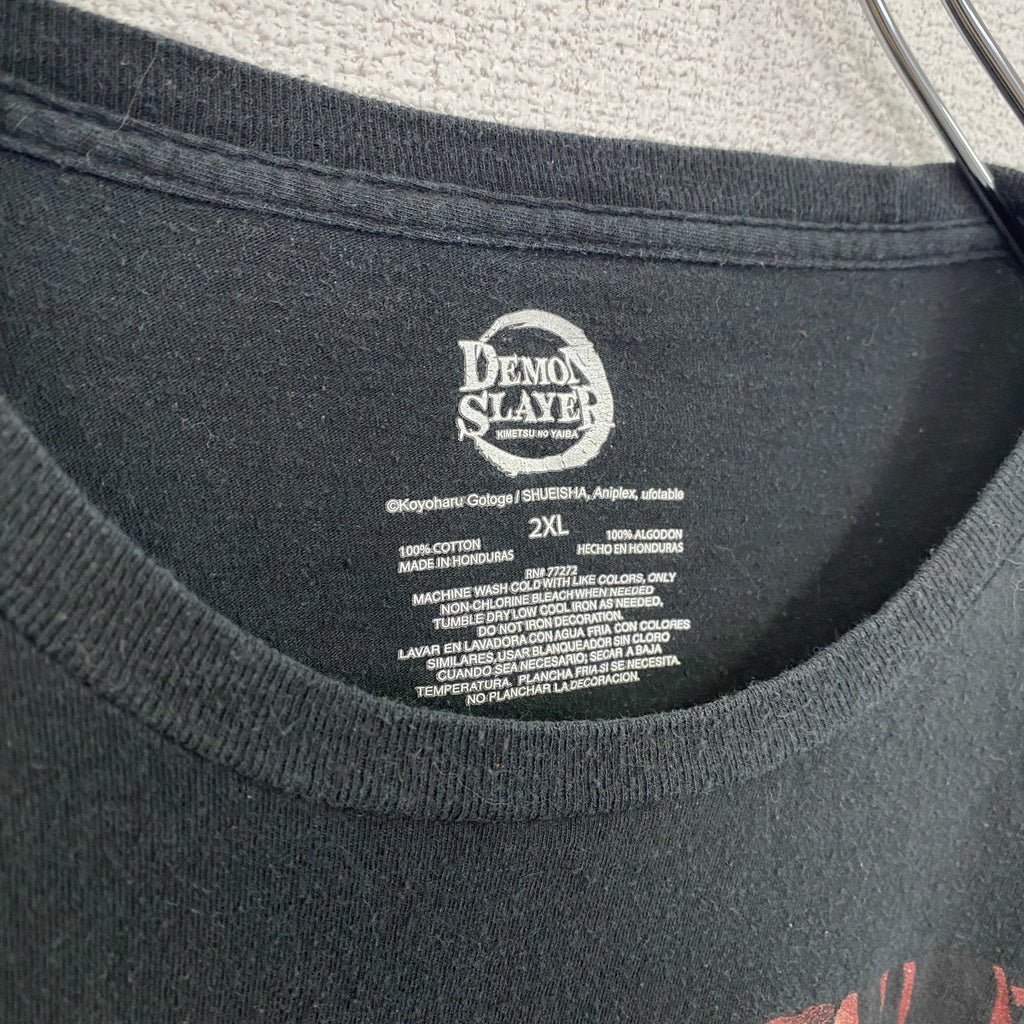鬼滅の刃　半袖アニメプリントTシャツ　レトロ　クルーネック　Demon Slayer　黒　ブラック　2XLサイズ　古着