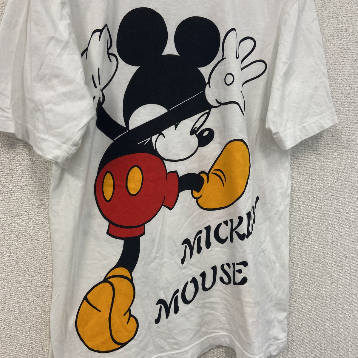 Disney　MICKEY MOUSE　ミッキーマウス　半袖プリントTシャツ　白　ホワイト　Mサイズ カットソー メンズ 古着