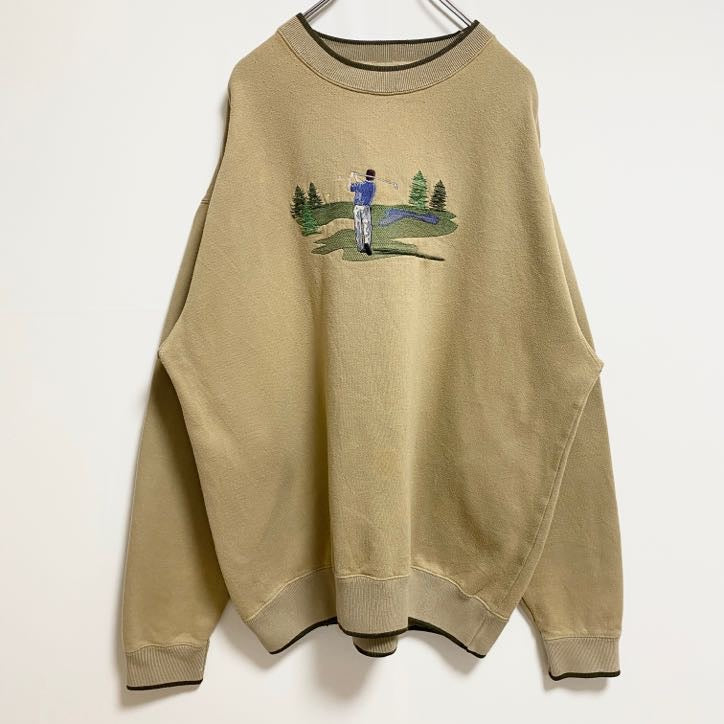 M&CSPORT　長袖刺繍スウェット　トレーナー　ゴルフ　スポーツ　茶色　ブラウン　レトロ　ビッグシルエット　XLサイズ　古着