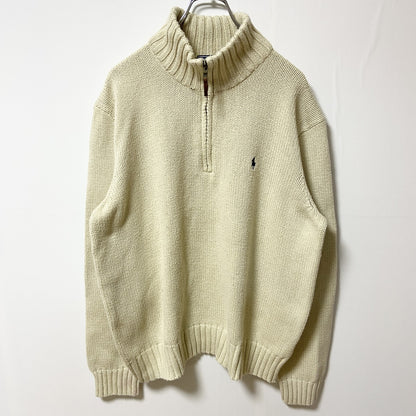 古着 used　Polo by Ralph Lauren　長袖ハーフジップニット　セーター　ワンポイントロゴ　XLサイズ