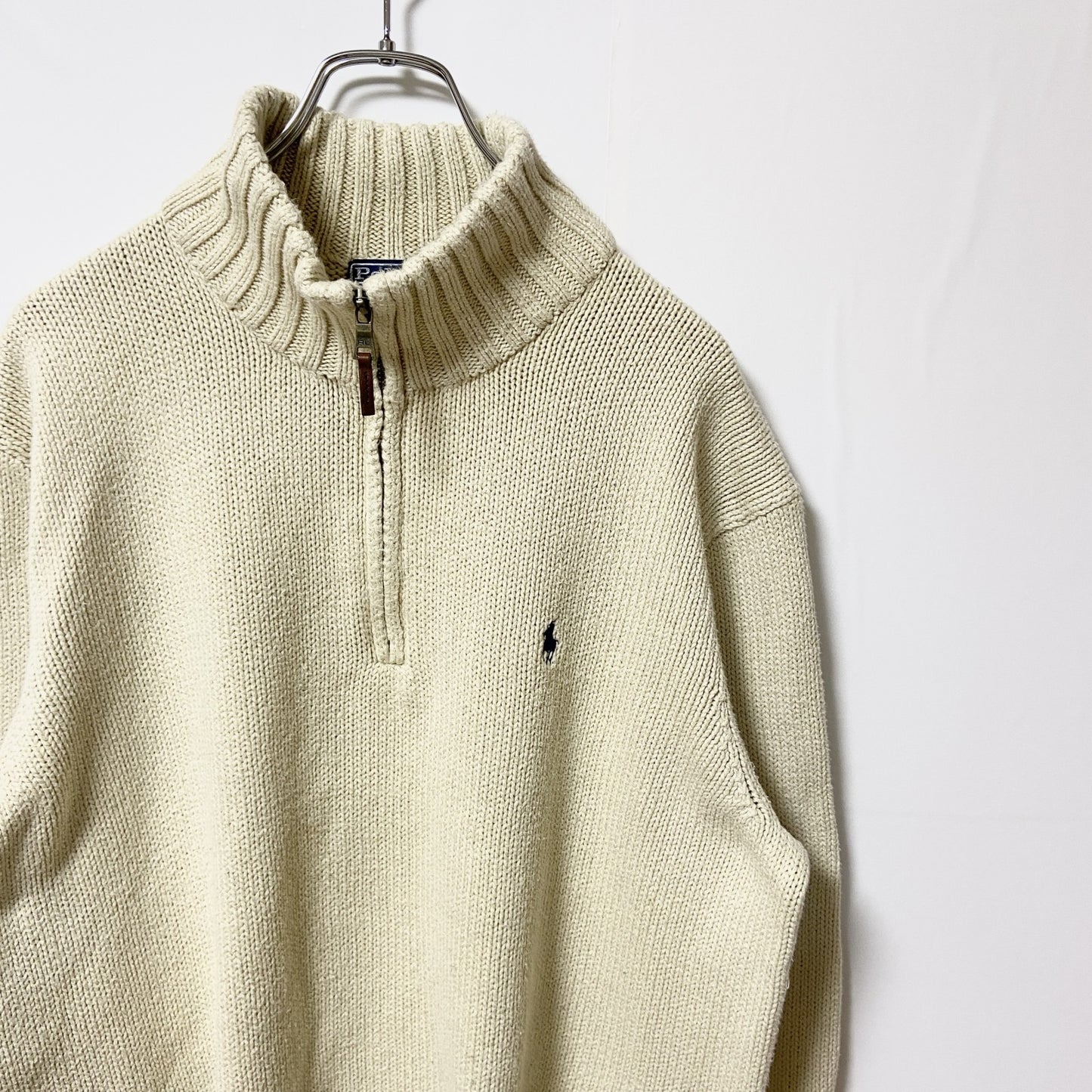 古着 used　Polo by Ralph Lauren　長袖ハーフジップニット　セーター　ワンポイントロゴ　XLサイズ