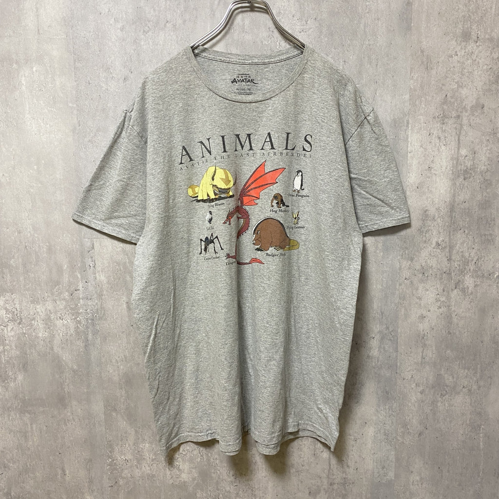 AVATAR　半袖アニマルプリントTシャツ　クルーネック　動物　グレー　灰色　春夏服　ビッグシルエット　XLサイズ　古着