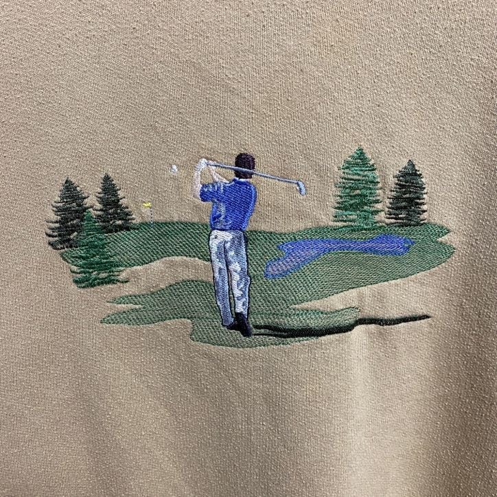 M&CSPORT　長袖刺繍スウェット　トレーナー　ゴルフ　スポーツ　茶色　ブラウン　レトロ　ビッグシルエット　XLサイズ　古着