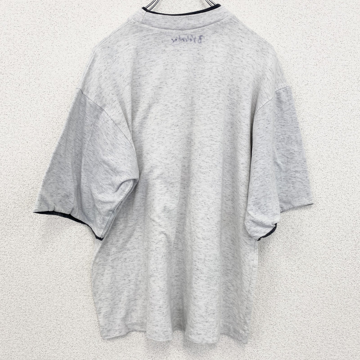 90s　ヴィンテージ　半袖プリントTシャツ　カレッジ風　　灰色　ライトグレー　ニューファンドランド　Lサイズ　古着