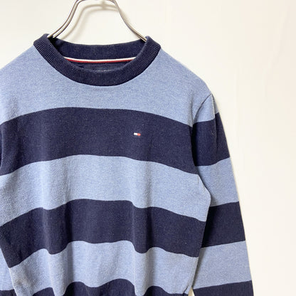 古着 used　TOMMY HILFIGER トミーヒルフィガー　長袖ボーダーニット　セーター　ワンポイントロゴ　XSサイズ