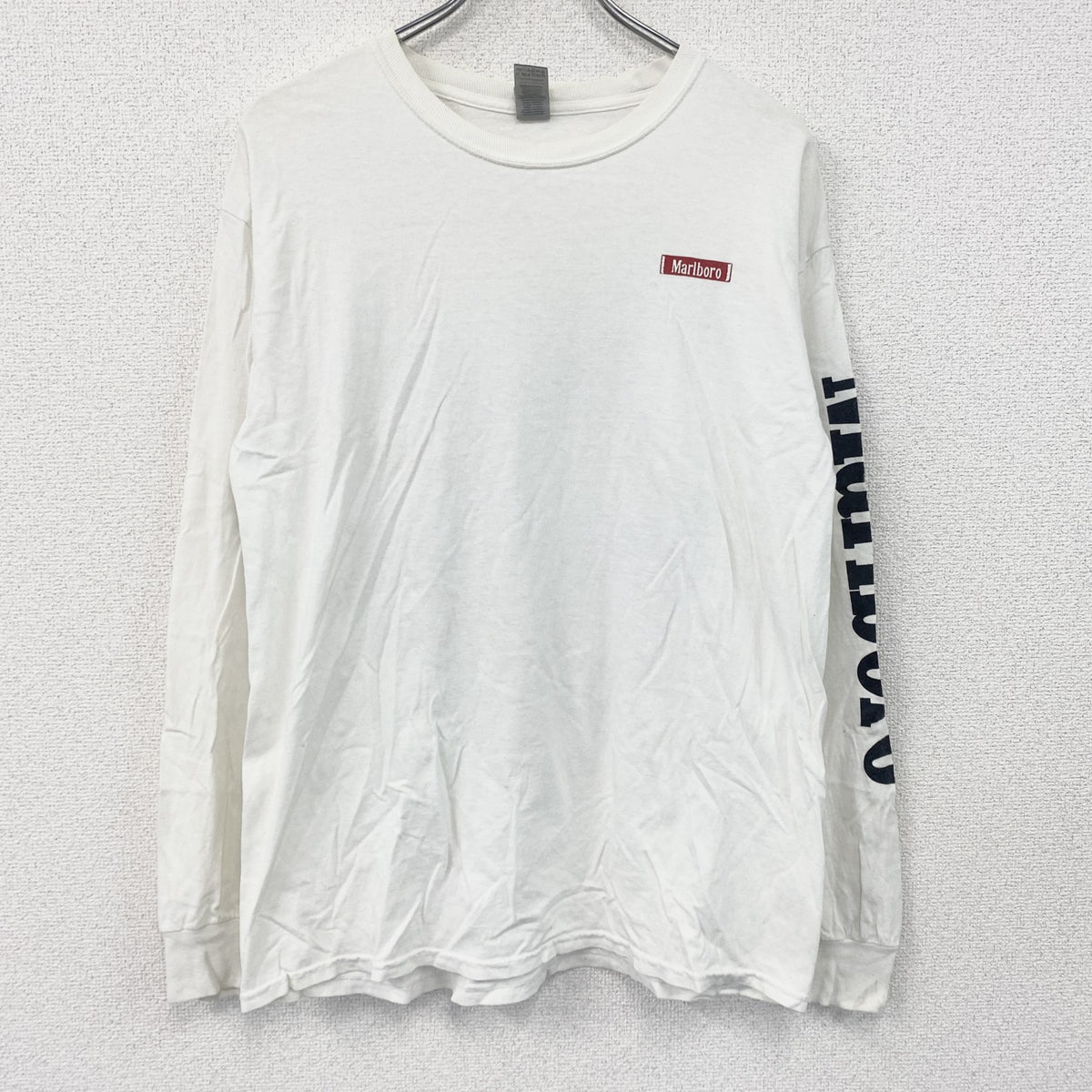 GILDAN　ギルダン　Marlboro　マールボロ　長袖Tシャツ/ロンT　デカロゴ　白　ホワイト　Lサイズ　古着