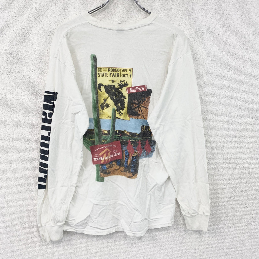 GILDAN　ギルダン　Marlboro　マールボロ　長袖Tシャツ/ロンT　デカロゴ　白　ホワイト　Lサイズ　古着