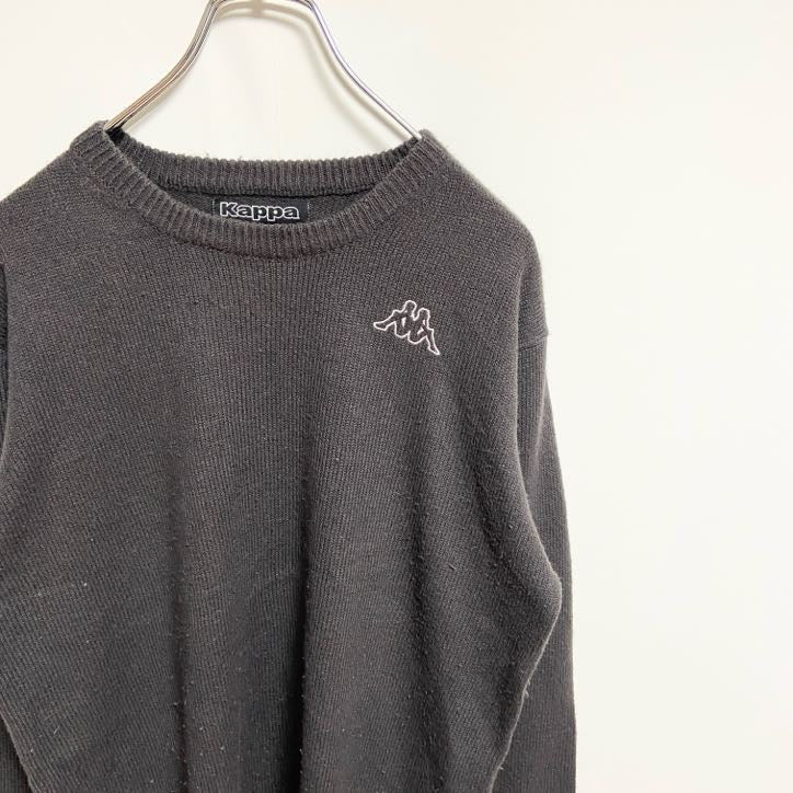 Kappa カッパ　長袖ワンポイントロゴ刺繍ニット　セーター　ノームコア　シンプル　ダークグレー　Lサイズ　古着