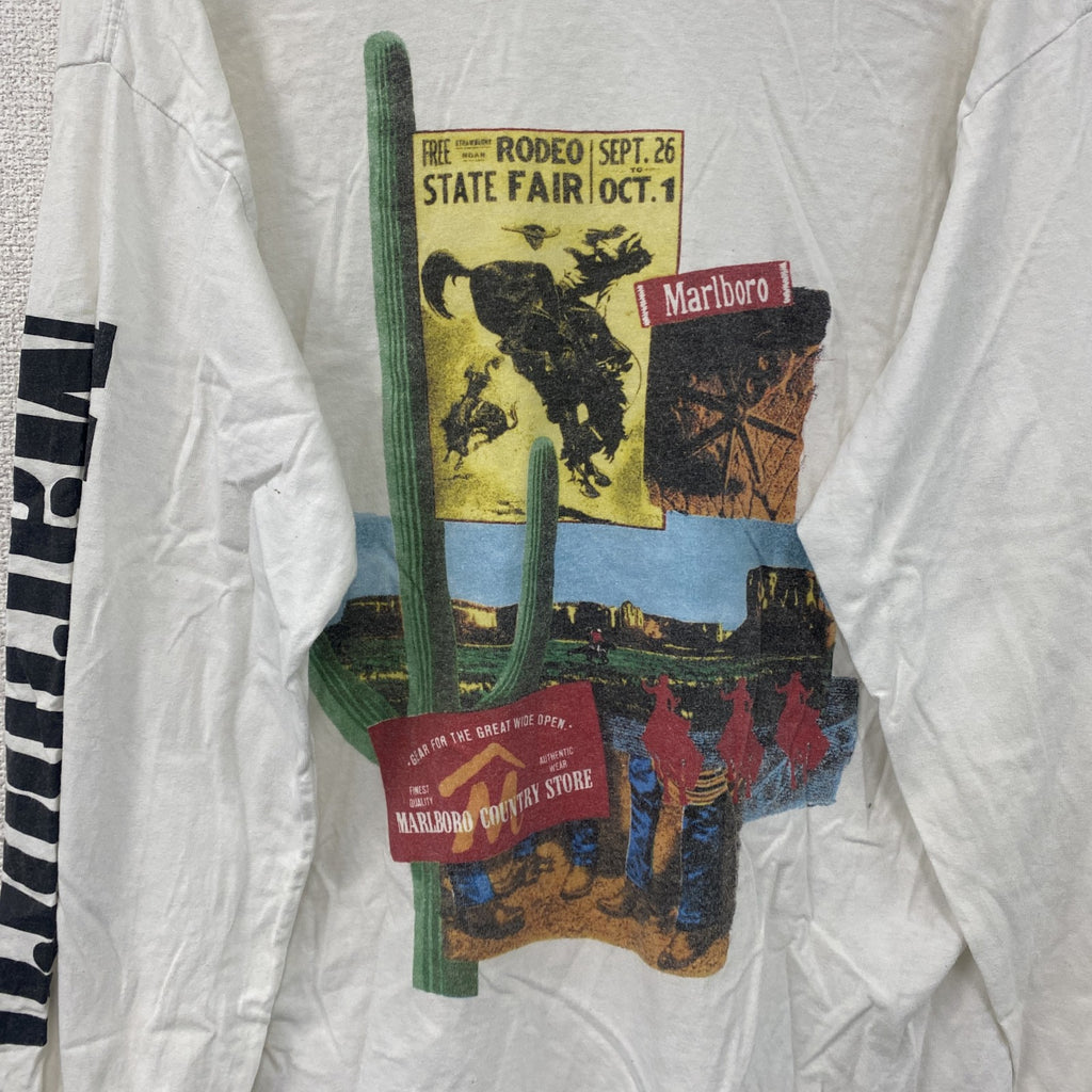 GILDAN　ギルダン　Marlboro　マールボロ　長袖Tシャツ/ロンT　デカロゴ　白　ホワイト　Lサイズ　古着