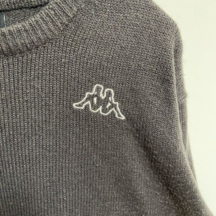 Kappa カッパ　長袖ワンポイントロゴ刺繍ニット　セーター　ノームコア　シンプル　ダークグレー　Lサイズ　古着