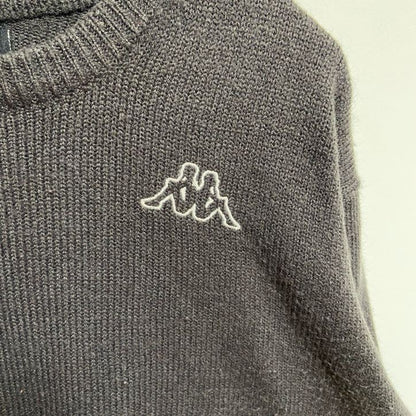 古着 used　Kappa カッパ　長袖クルーネックニット　セーター　ワンポイントロゴ刺繍　グレー　秋冬服　Lサイズ