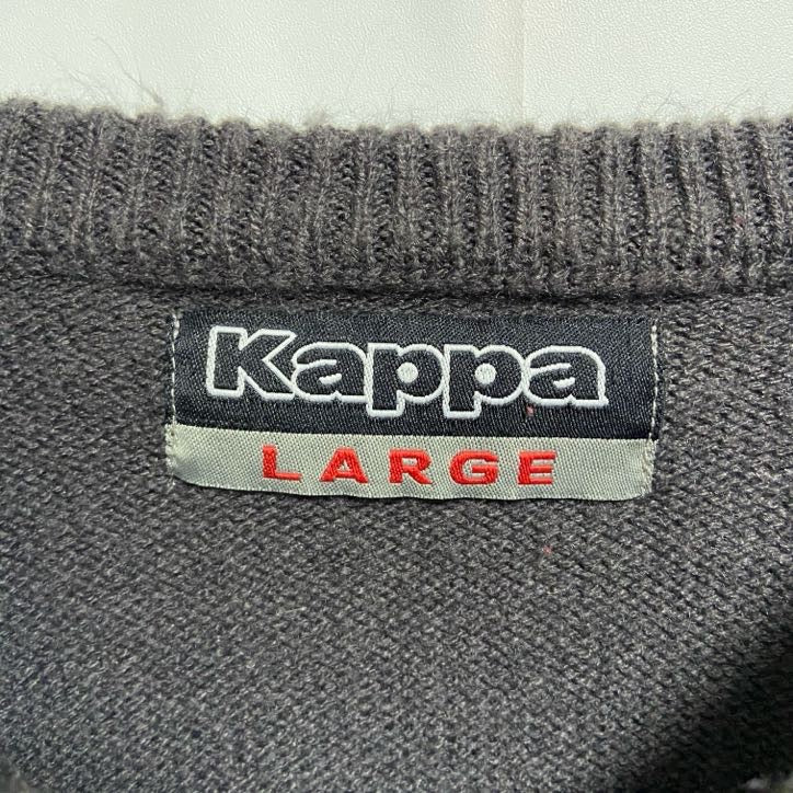 Kappa カッパ　長袖ワンポイントロゴ刺繍ニット　セーター　ノームコア　シンプル　ダークグレー　Lサイズ　古着