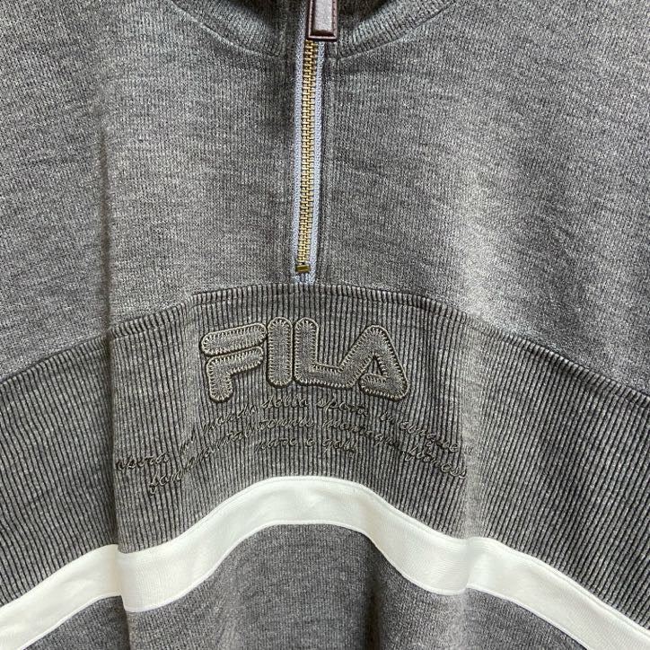 FILA　フィラ　ハーフジップスウェット/トレーナー　ワンポイントロゴ刺繍　灰色　グレー　Lサイズ　古着