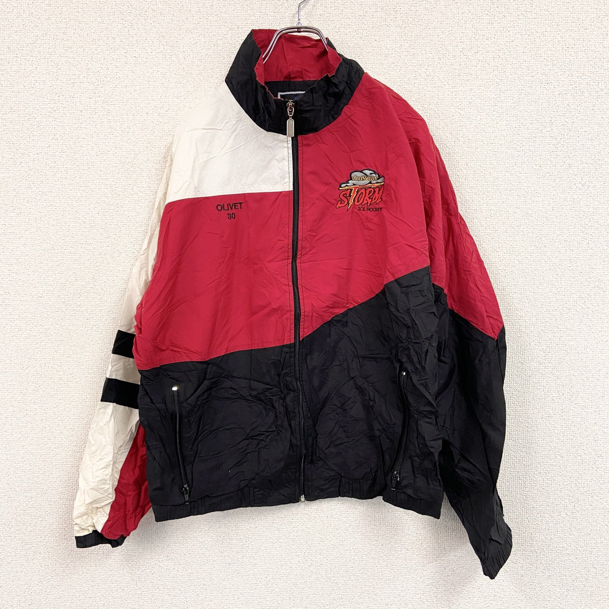 90s　Holloway　ホロウェイ　フルジップナイロンジャケット　ヴィンテージ　マルチカラー　レッド　Mサイズ　古着