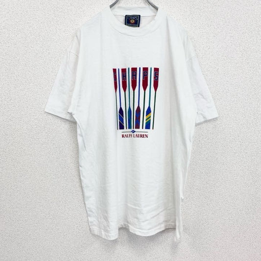 90s　CHAPS　ラルフローレン　半袖プリントTシャツ　ヴィンテージ　シングルステッチ　白　XLサイズ