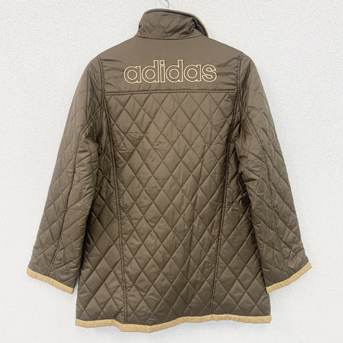 00s　adidas　アディダス　キルティングジャケット　中綿入り　デカロゴ　刺繍ロゴ　ヴィンテージ　茶色　ブラウン　Mサイズ メンズ ポリエステル 古着