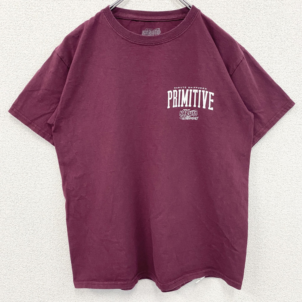 NARUTO疾風伝　半袖アニメプリントTシャツ　ナルト　サスケ　ワインレッド　クルーネック　Lサイズ　古着