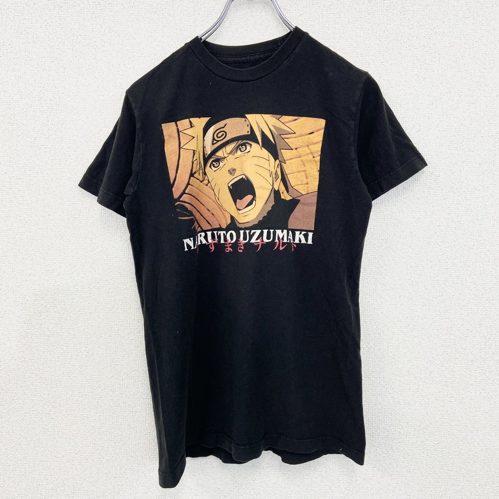 半袖アニメプリントTシャツ　うずまきナルト　黒　ブラック　クルーネック　レトロデザイン　Sサイズ　古着