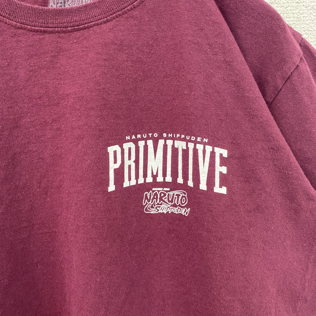 NARUTO疾風伝　半袖アニメプリントTシャツ　ナルト　サスケ　ワインレッド　クルーネック　Lサイズ　古着