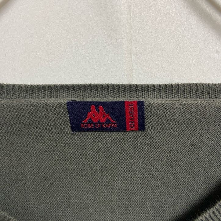 ROBE DI KAPPA　カッパ　長袖Vネックニットセーター　ワンポイント　刺繍ロゴ　灰色　ダークグレー　XXLサイズ　古着