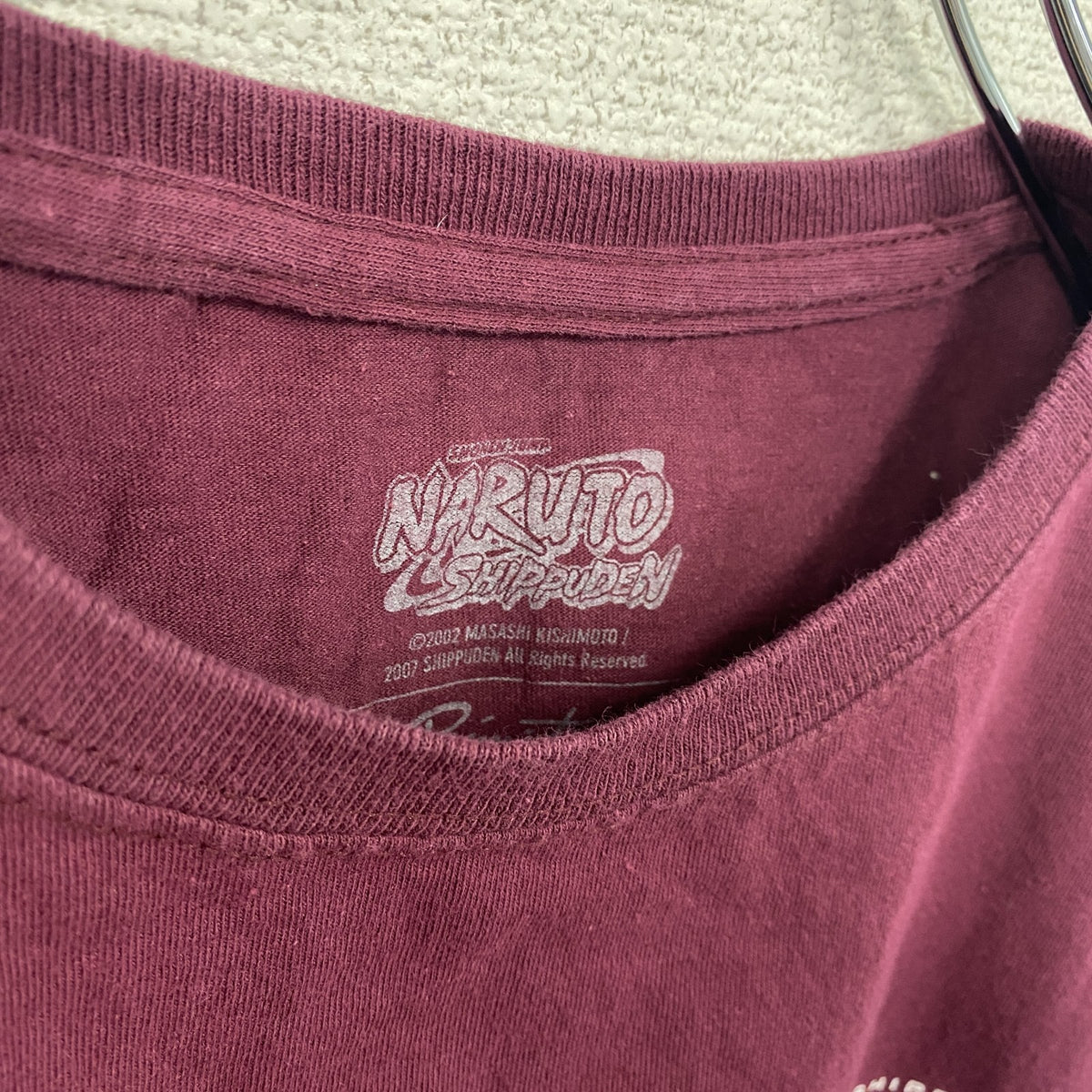NARUTO疾風伝　半袖アニメプリントTシャツ　ナルト　サスケ　ワインレッド　クルーネック　Lサイズ　古着