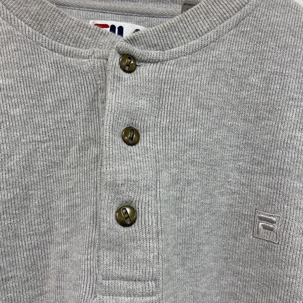 FILA　フィラ　ハーフボタンスウェット/トレーナー　ヘンリーネックカットソー　刺繍ロゴ　灰色　グレー　古着