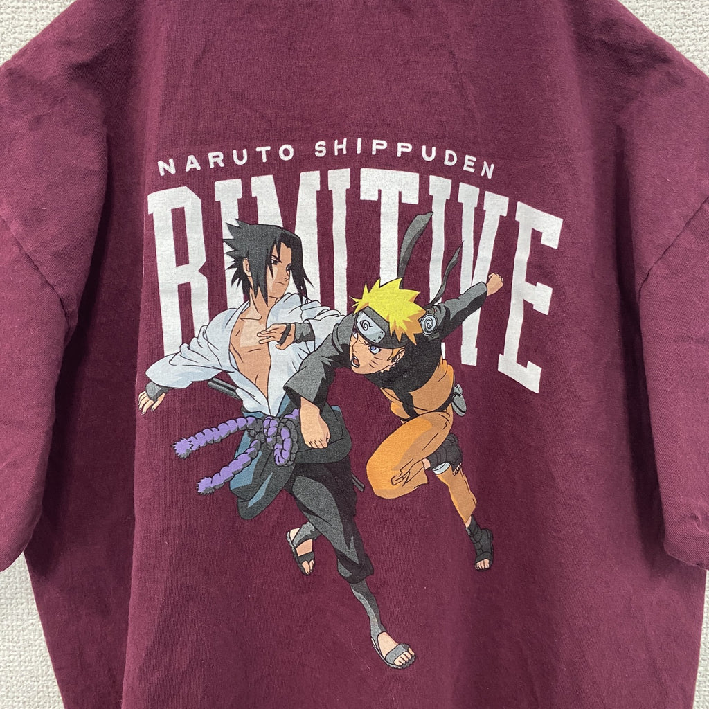NARUTO疾風伝　半袖アニメプリントTシャツ　ナルト　サスケ　ワインレッド　クルーネック　Lサイズ　古着