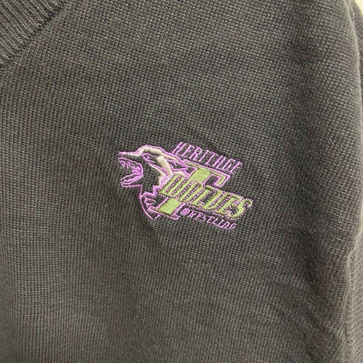adidas アディダス　Vネックニットベスト　セーター　ワンポイントロゴ刺繍　黒　ブラック　Lサイズ　古着
