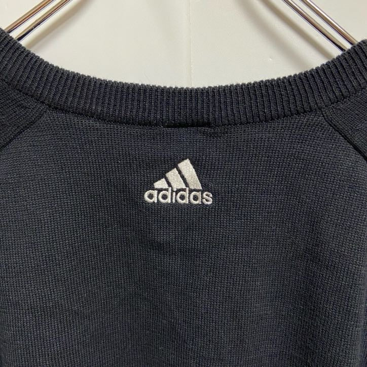 adidas アディダス　Vネックニットベスト　セーター　ワンポイントロゴ刺繍　黒　ブラック　Lサイズ　古着