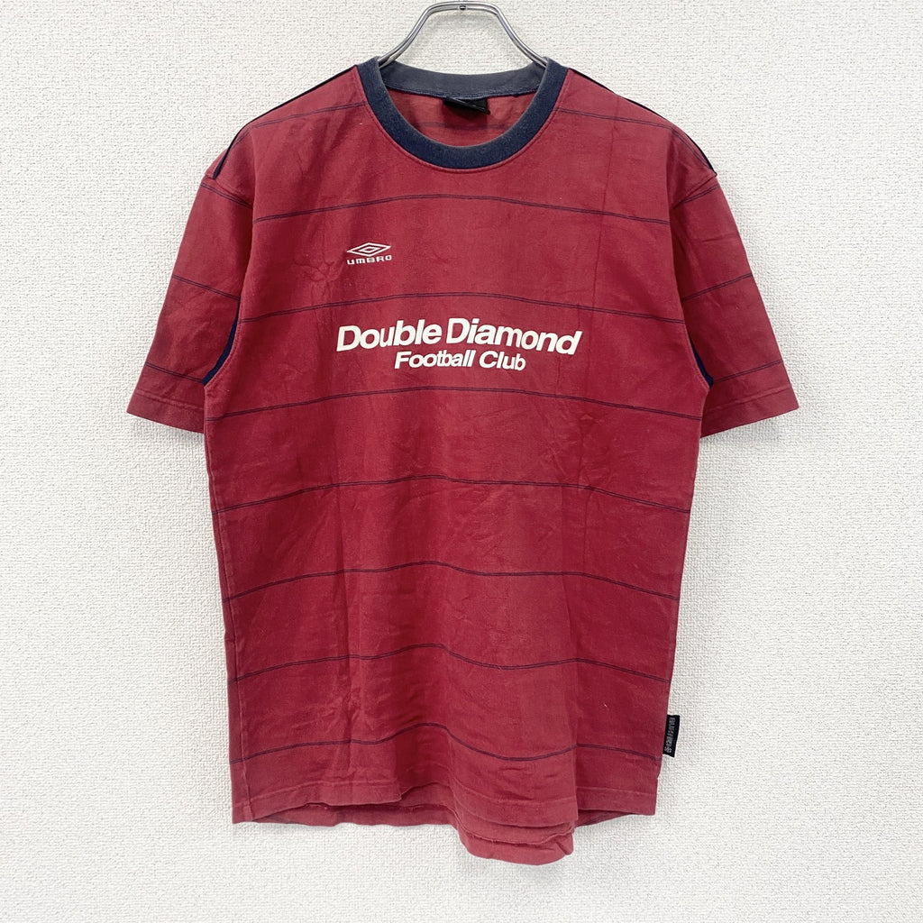 UMBRO　アンブロ　半袖プリントリンガーTシャツ　刺繍ロゴ　赤　レッド　Lサイズ カットソー メンズ コットン 古着